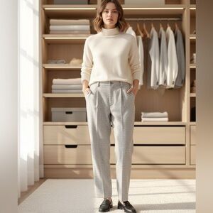 Vintage Wool Tweed Wide Leg Pleated Trousers